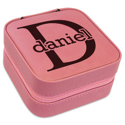Name & Initial (for Guys) Travel Jewelry Boxes - Pink Leather (Personalized)