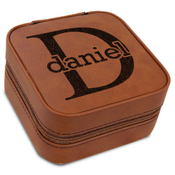 Name & Initial (for Guys) Travel Jewelry Box - Rawhide Leather (Personalized)