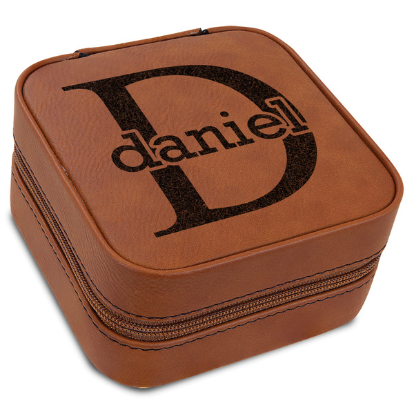 Custom Name & Initial (for Guys) Travel Jewelry Box - Rawhide Leather (Personalized)