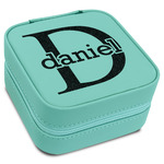 Name & Initial (for Guys) Travel Jewelry Box - Teal Leather (Personalized)