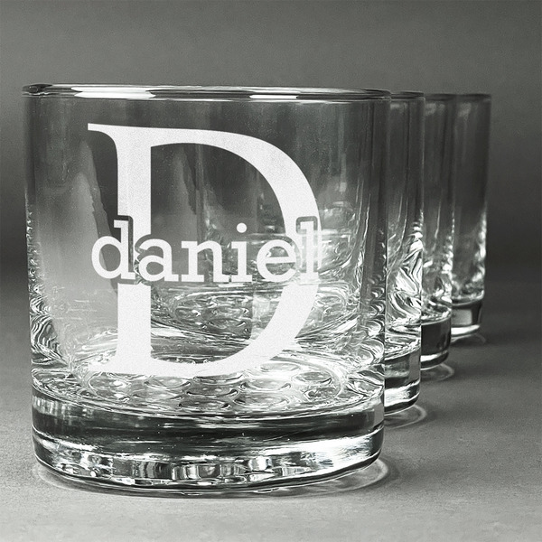 Custom Name & Initial (for Guys) Whiskey Glasses (Set of 4) (Personalized)