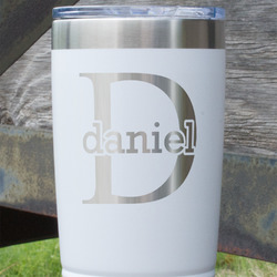Name & Initial (for Guys) 20 oz Stainless Steel Tumbler - White - Single Sided (Personalized)