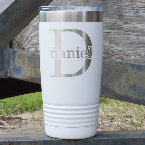 Custom Name & Initial (for Guys) 20 oz Stainless Steel Tumbler - White - Double Sided (Personalized)