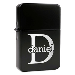 Name & Initial (for Guys) Windproof Lighter - Black - Double Sided & Lid Engraved (Personalized)