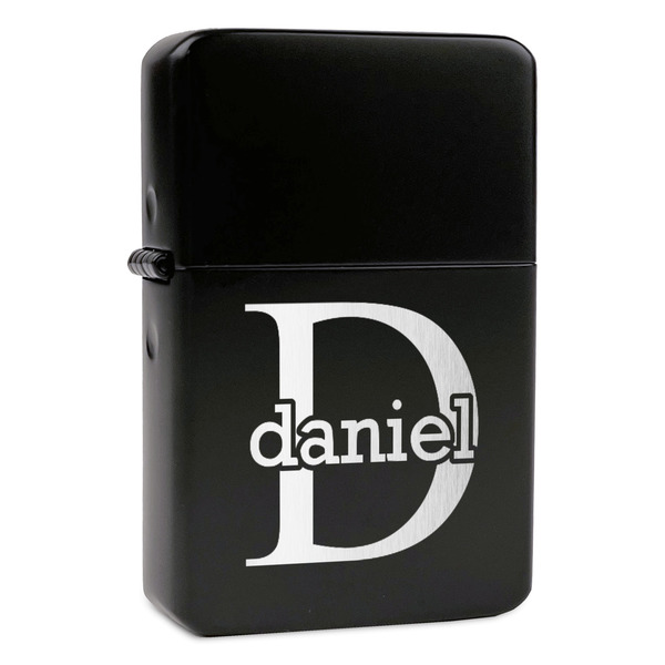 Custom Name & Initial (for Guys) Windproof Lighter - Black - Single Sided & Lid Engraved (Personalized)