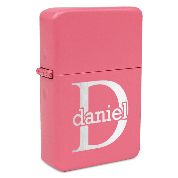 Custom Name & Initial (for Guys) Windproof Lighter - Pink - Single Sided & Lid Engraved (Personalized)