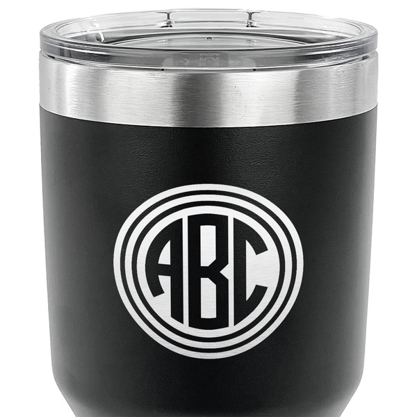 Round Monogram 30 oz Stainless Steel Ringneck Tumbler - Black - CLOSE UP