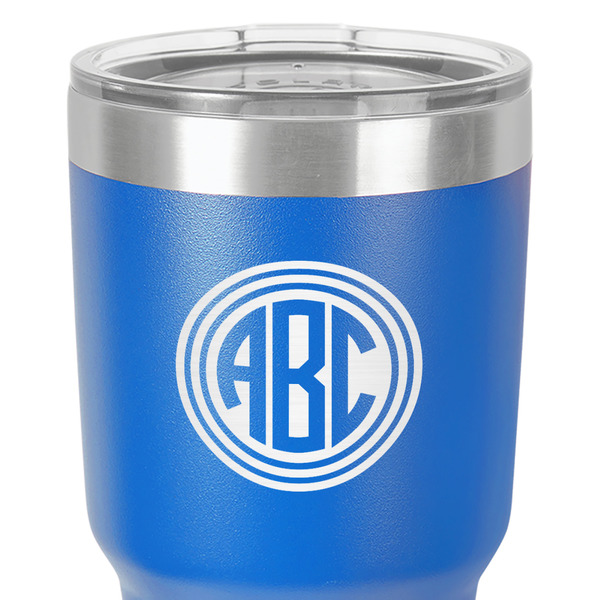 Round Monogram 30 oz Stainless Steel Ringneck Tumbler - Blue - Close Up