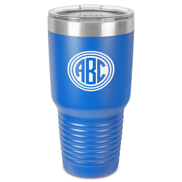 Round Monogram 30 oz Stainless Steel Ringneck Tumbler - Blue - Front