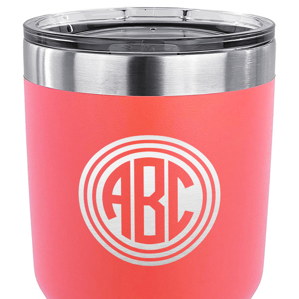 Round Monogram 30 oz Stainless Steel Ringneck Tumbler - Coral - CLOSE UP