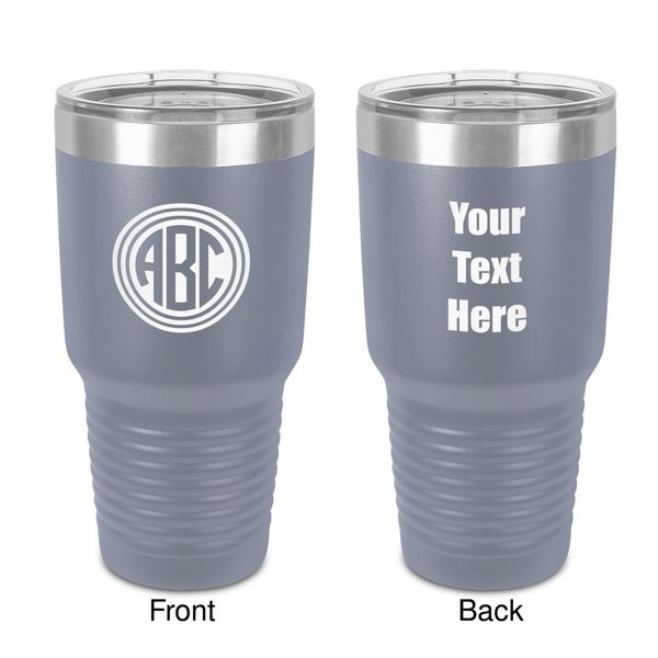 Custom Round Monogram 30 oz Stainless Steel Tumbler - Grey - Double-Sided (Personalized)