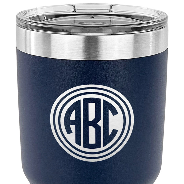 Round Monogram 30 oz Stainless Steel Ringneck Tumbler - Navy - CLOSE UP
