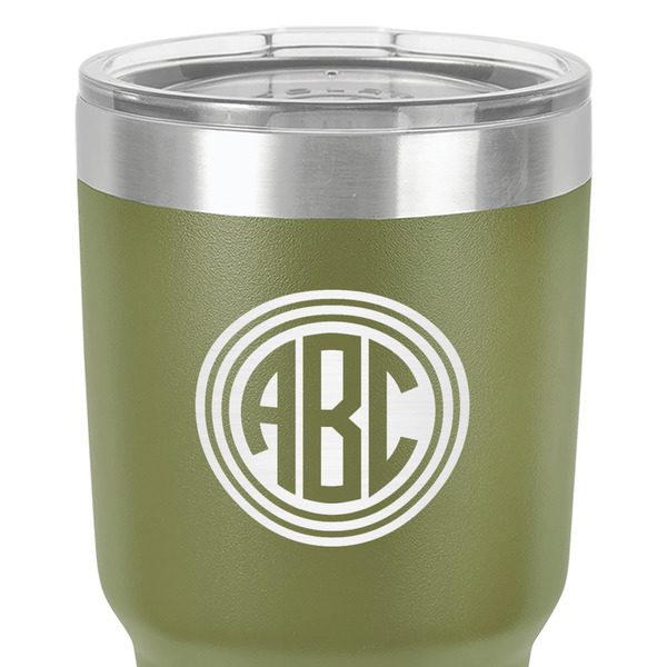 Round Monogram 30 oz Stainless Steel Ringneck Tumbler - Olive - Close Up
