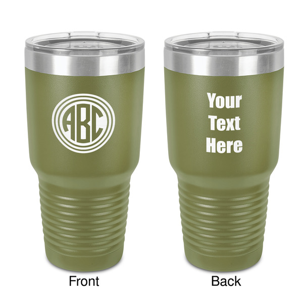 Custom Round Monogram 30 oz Stainless Steel Tumbler - Olive - Double-Sided (Personalized)