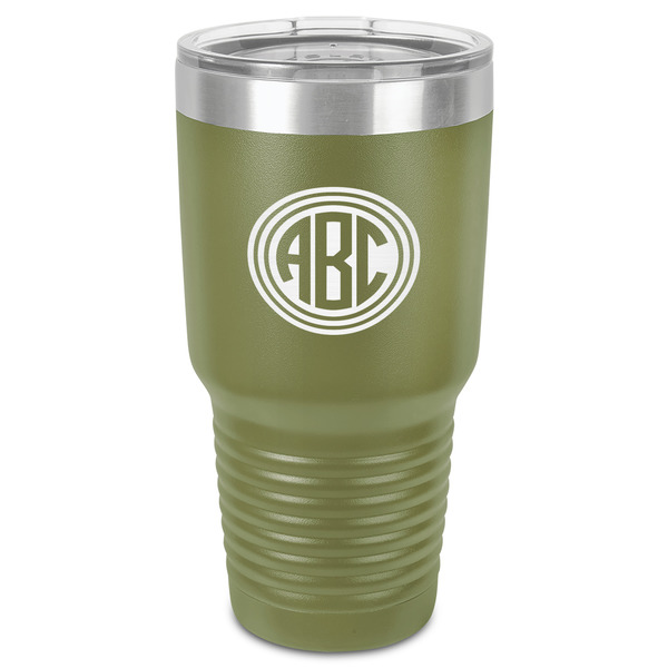 Custom Round Monogram 30 oz Stainless Steel Tumbler - Olive - Single-Sided (Personalized)