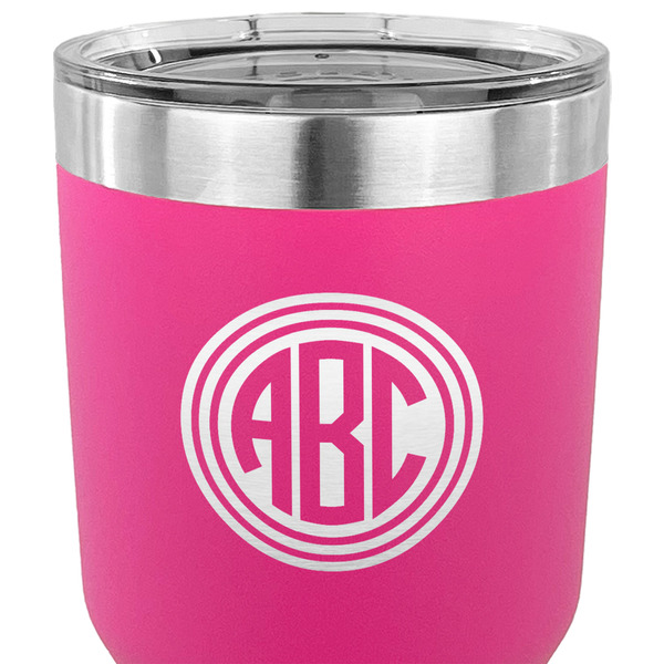 Round Monogram 30 oz Stainless Steel Ringneck Tumbler - Pink - CLOSE UP