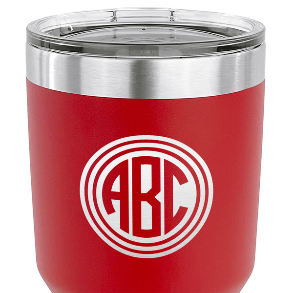 Round Monogram 30 oz Stainless Steel Ringneck Tumbler - Red - CLOSE UP