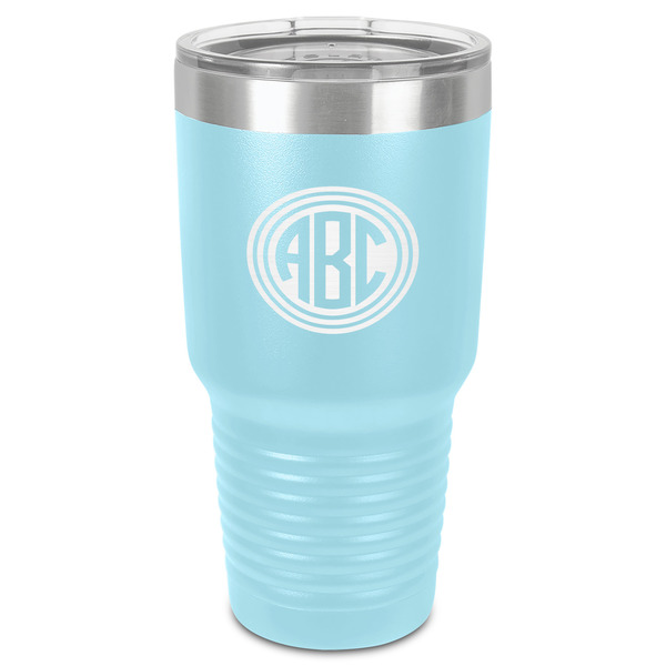 Custom Round Monogram 30 oz Stainless Steel Tumbler - Teal - Single-Sided (Personalized)