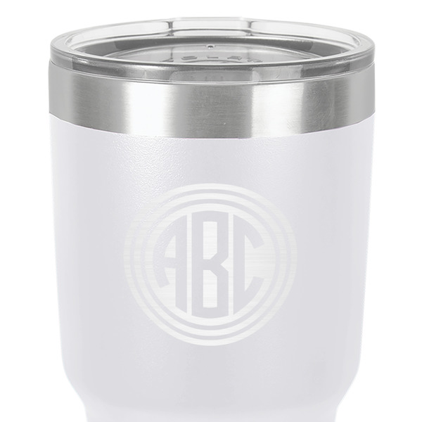 Round Monogram 30 oz Stainless Steel Ringneck Tumbler - White - Close Up