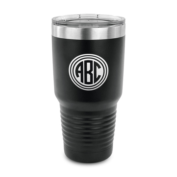 Round Monogram 30 oz Stainless Steel Ringneck Tumblers - Black - FRONT