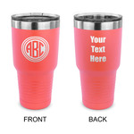 Round Monogram 30 oz Stainless Steel Tumbler - Coral - Double-Sided (Personalized)