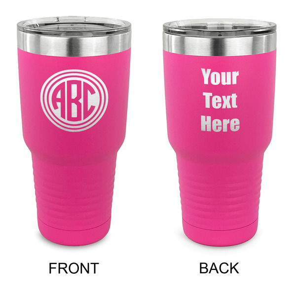 Custom Round Monogram 30 oz Stainless Steel Tumbler - Pink - Double-Sided (Personalized)