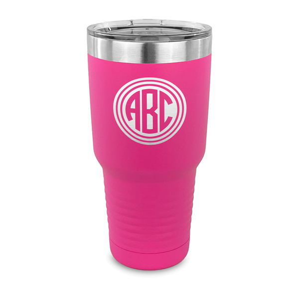 Custom Round Monogram 30 oz Stainless Steel Tumbler - Pink - Single-Sided (Personalized)