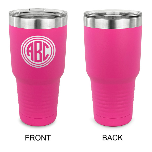 Round Monogram 30 oz Stainless Steel Ringneck Tumblers - Pink - Single Sided - APPROVAL