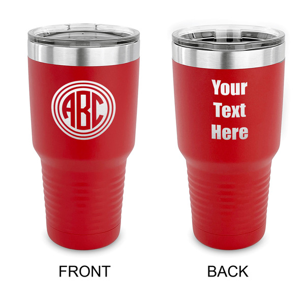 Custom Round Monogram 30 oz Stainless Steel Tumbler - Red - Double-Sided (Personalized)