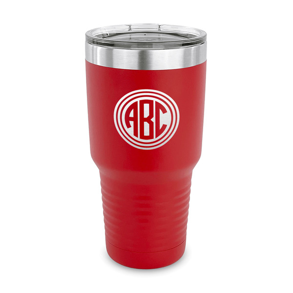 Custom Round Monogram 30 oz Stainless Steel Tumbler - Red - Single-Sided (Personalized)