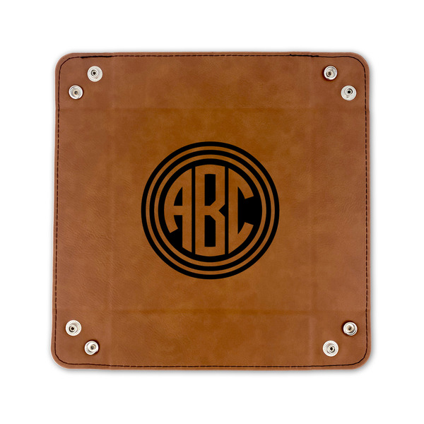 Round Monogram 6" x 6" Leatherette Snap Up Tray - FLAT FRONT