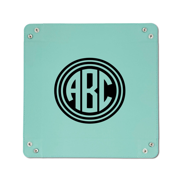 Round Monogram 6" x 6" Teal Leatherette Snap Up Tray - APPROVAL
