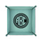 Round Monogram 6" x 6" Teal Leatherette Snap Up Tray - FOLDED UP
