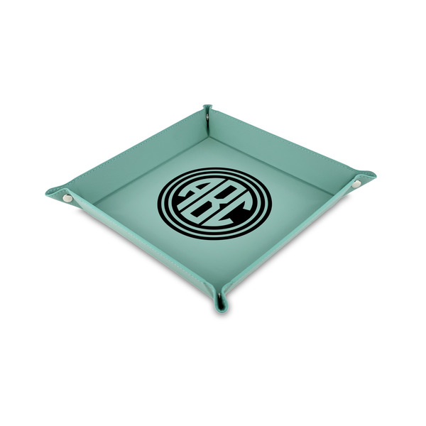 Custom Round Monogram Faux Leather Valet Tray - 6" x 6" - Teal (Personalized)