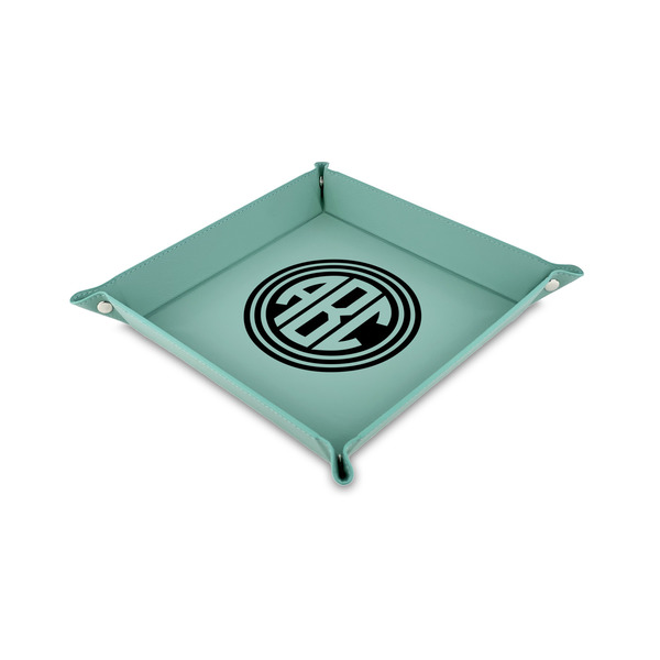 Custom Round Monogram Faux Leather Dice Tray - 6" x 6" - Teal (Personalized)
