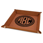 Round Monogram Faux Leather Dice Tray - 9" x 9" - Rawhide (Personalized)