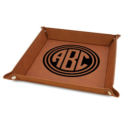 Round Monogram Faux Leather Valet Tray - 9" x 9" - Rawhide (Personalized)
