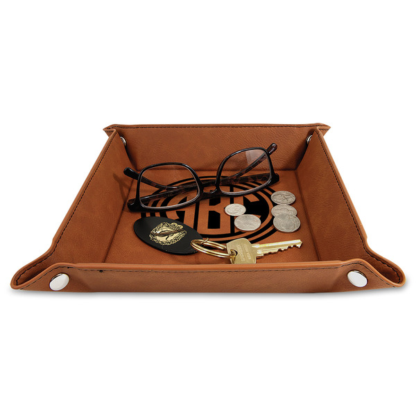Round Monogram 9" x 9" Leatherette Snap Up Tray - STYLED