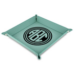 Round Monogram Faux Leather Dice Tray - 9" x 9"  - Teal (Personalized)