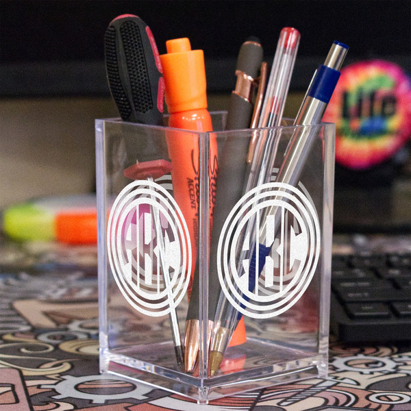 Round Monogram Acrylic Pen Holder - In Context