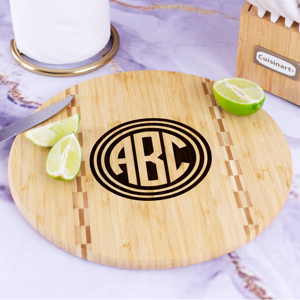 Round Monogram Bamboo Cutting Board - In Context