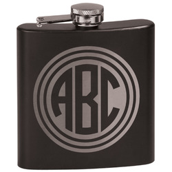 Round Monogram Black Flask Set (Personalized)