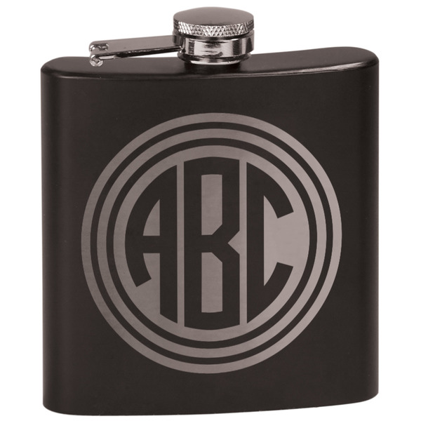 Custom Round Monogram Black Flask Set (Personalized)