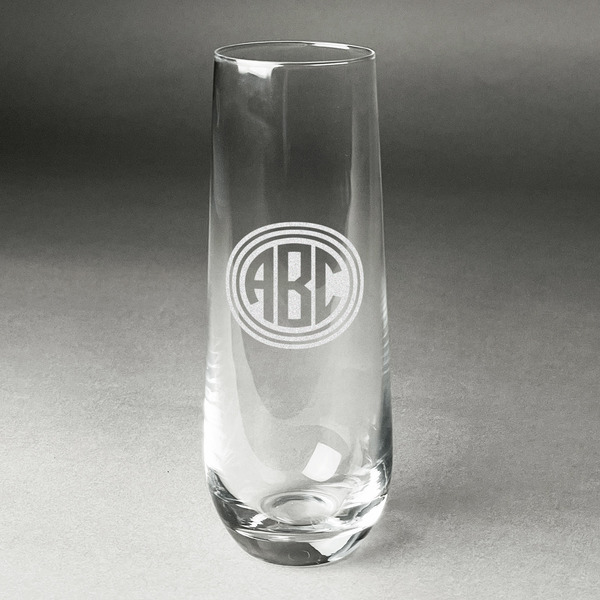 Custom Round Monogram Champagne Flute - Stemless - Laser Engraved - Single (Personalized)