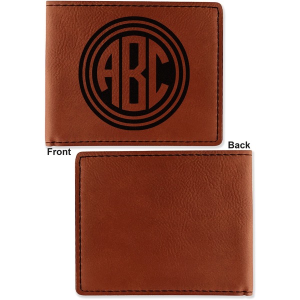 Round Monogram Cognac Leatherette Bifold Wallets - Front and Back Single Sided - Apvl