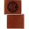 Round Monogram Cognac Leatherette Bifold Wallets - Front and Back Single Sided - Apvl