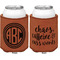 Round Monogram Cognac Leatherette Can Sleeve - Double Sided Front and Back