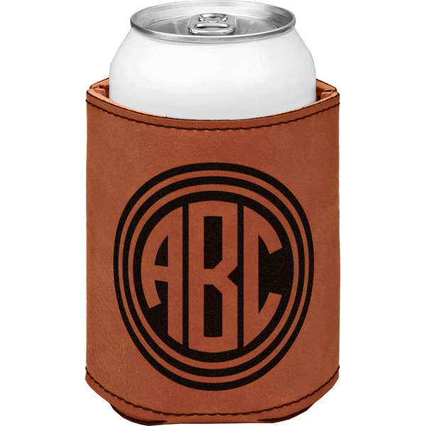 Custom Round Monogram Leatherette Can Sleeve - Double-Sided (Personalized)