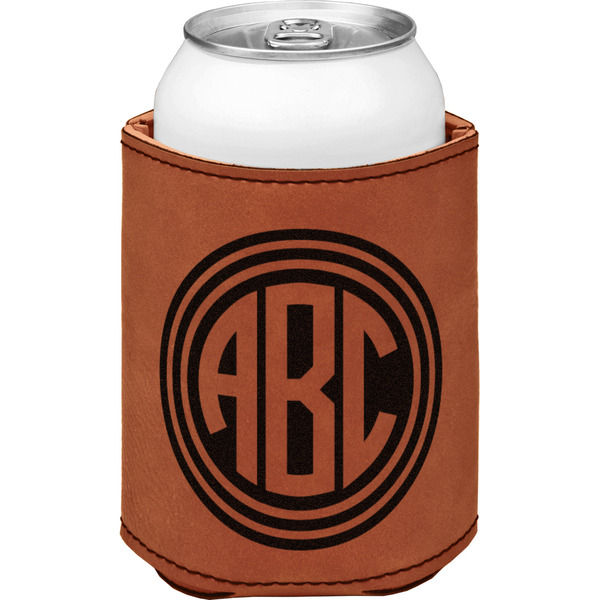Round Monogram Cognac Leatherette Can Sleeve - Single Front