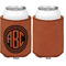 Round Monogram Cognac Leatherette Can Sleeve - Single Sided Front and Back